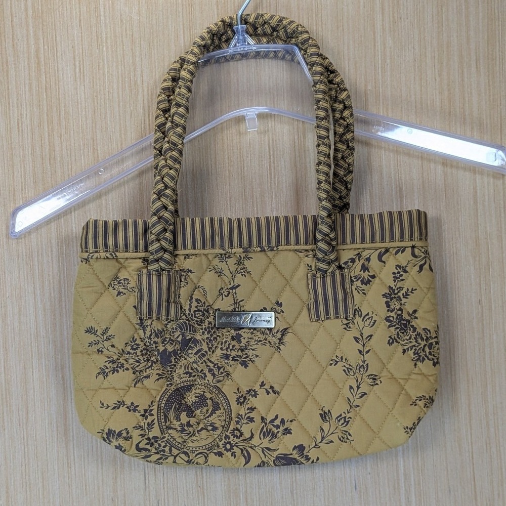 Isabella's Journey Quilted Cotton Floral Toile Handbag Mustard Yellow Brown